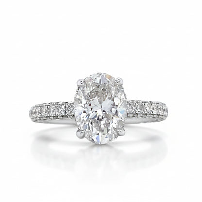"ENGR03099" Oval Shaped GIA Diamond Hidden Halo Engagement Ring in 18K White Gold