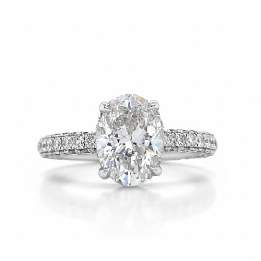 "ENGR03099" Oval Shaped GIA Diamond Hidden Halo Engagement Ring in 18K White Gold