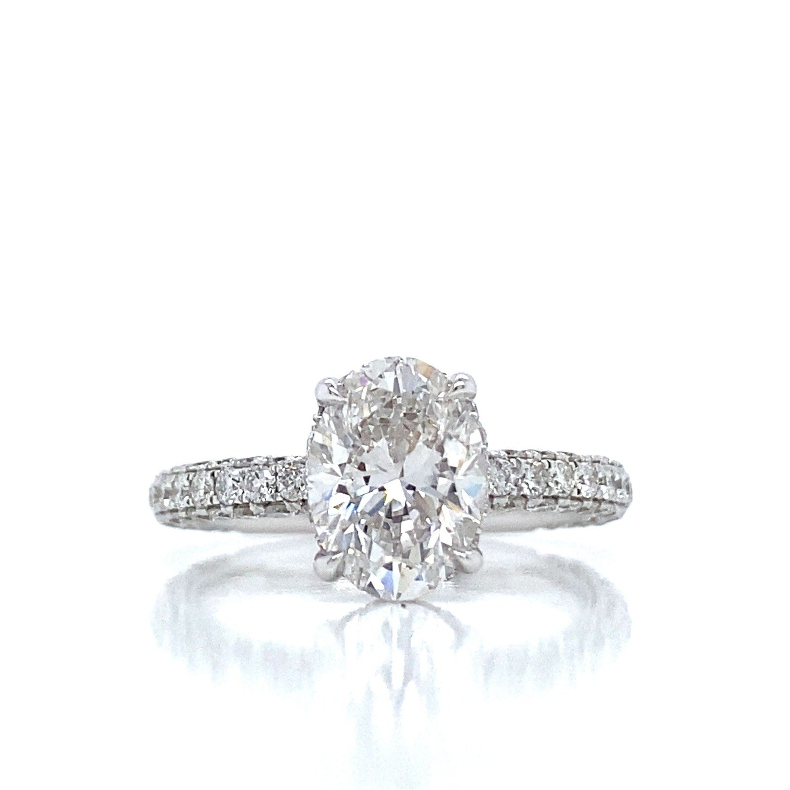"ENGR03099" Oval Shaped GIA Diamond Hidden Halo Engagement Ring in 18K White Gold