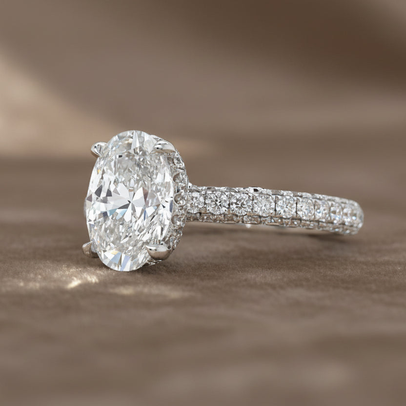 "ENGR03099" Oval Shaped GIA Diamond Hidden Halo Engagement Ring in 18K White Gold