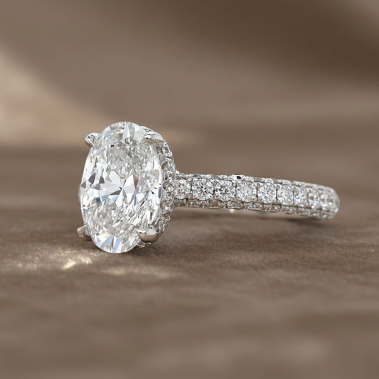 "ENGR03099" Oval Shaped GIA Diamond Hidden Halo Engagement Ring in 18K White Gold