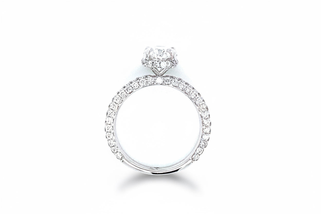 "ENGR03099" Oval Shaped GIA Diamond Hidden Halo Engagement Ring in 18K White Gold