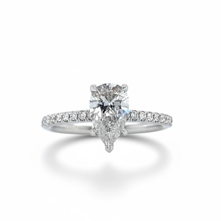 "ENGR03441" 1.00 Carat GIA Certified Pear Shaped Diamond Ring with Hidden Halo in Platinum