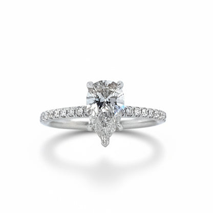 "ENGR03441" 1.00 Carat GIA Certified Pear Shaped Diamond Ring with Hidden Halo in Platinum