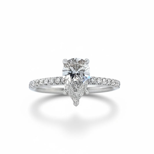"ENGR03441" 1.00 Carat GIA Certified Pear Shaped Diamond Ring with Hidden Halo in Platinum