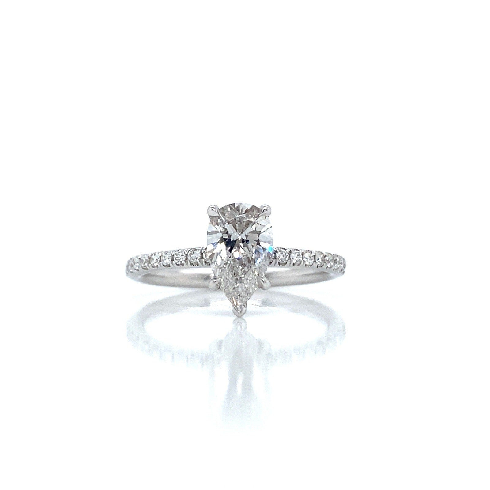 "ENGR03441" 1.00 Carat GIA Certified Pear Shaped Diamond Ring with Hidden Halo in Platinum
