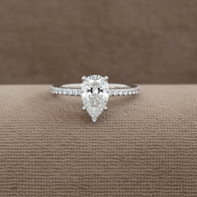 "ENGR03441" 1.00 Carat GIA Certified Pear Shaped Diamond Ring with Hidden Halo in Platinum