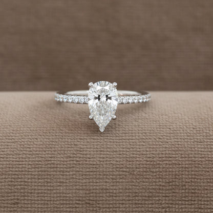 "ENGR03441" 1.00 Carat GIA Certified Pear Shaped Diamond Ring with Hidden Halo in Platinum