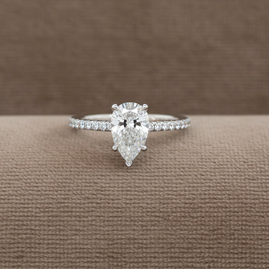 "ENGR03441" 1.00 Carat GIA Certified Pear Shaped Diamond Ring with Hidden Halo in Platinum