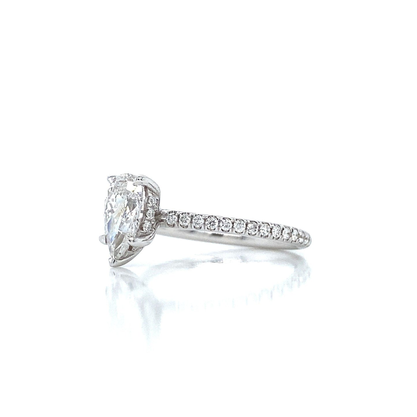 "ENGR03441" 1.00 Carat GIA Certified Pear Shaped Diamond Ring with Hidden Halo in Platinum