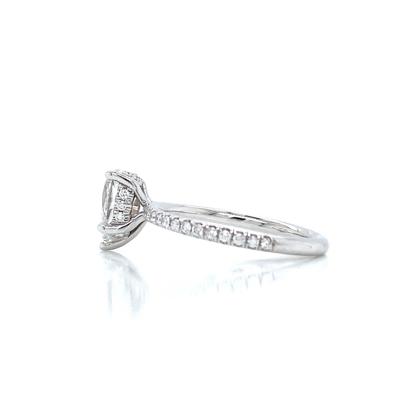 "ENGR03441" 1.00 Carat GIA Certified Pear Shaped Diamond Ring with Hidden Halo in Platinum