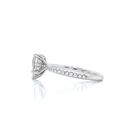 "ENGR03441" 1.00 Carat GIA Certified Pear Shaped Diamond Ring with Hidden Halo in Platinum