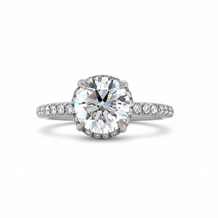 "ENGR03442" 1.52 Carat GIA Round Diamond Halo Engagement Ring in Platinum
