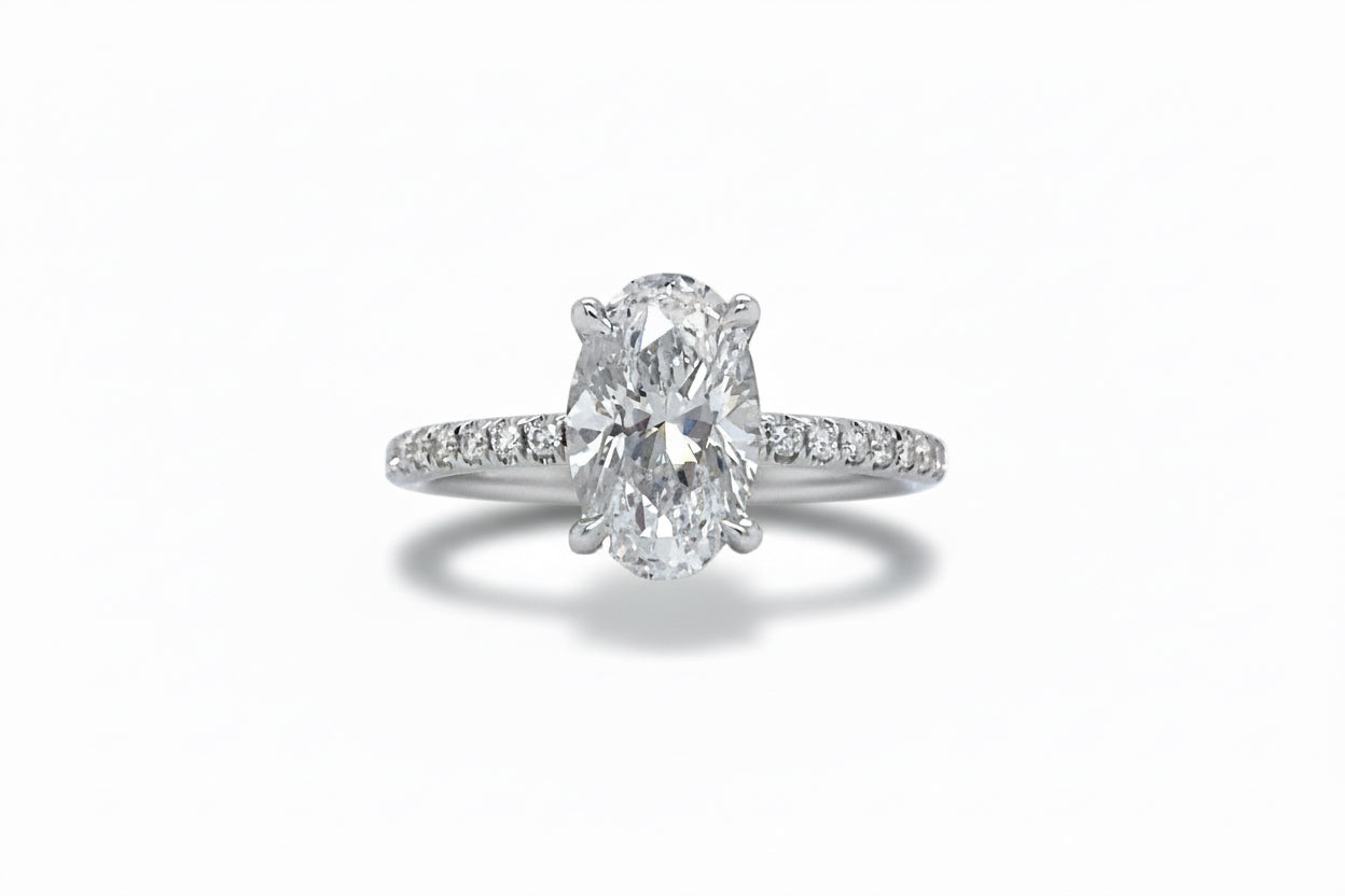 "ENGR03440" 1.53 Carat Oval Shaped Diamond Hidden Halo Engagement Ring in Platinum