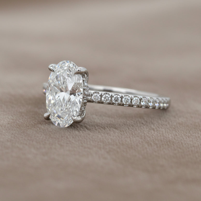 "ENGR03440" 1.53 Carat Oval Shaped Diamond Hidden Halo Engagement Ring in Platinum