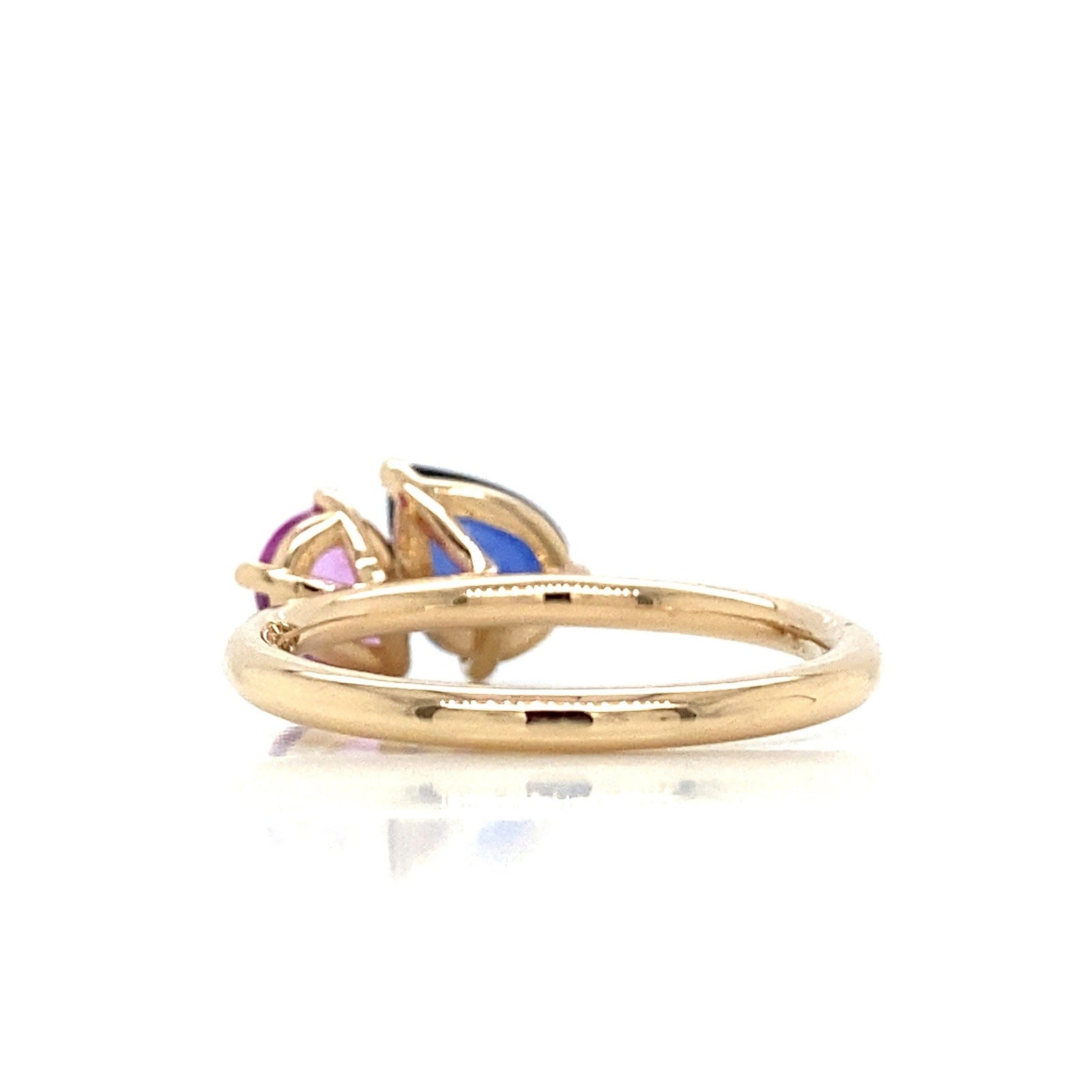 1.99 Total Carat Mismatched Pear Shaped Sapphire Two-Stone Ring in 14K Yellow Gold