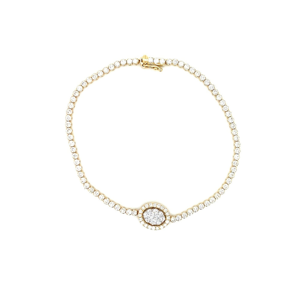Stackable Diamond Bracelet with Diamond Cluster in 14K Yellow Gold