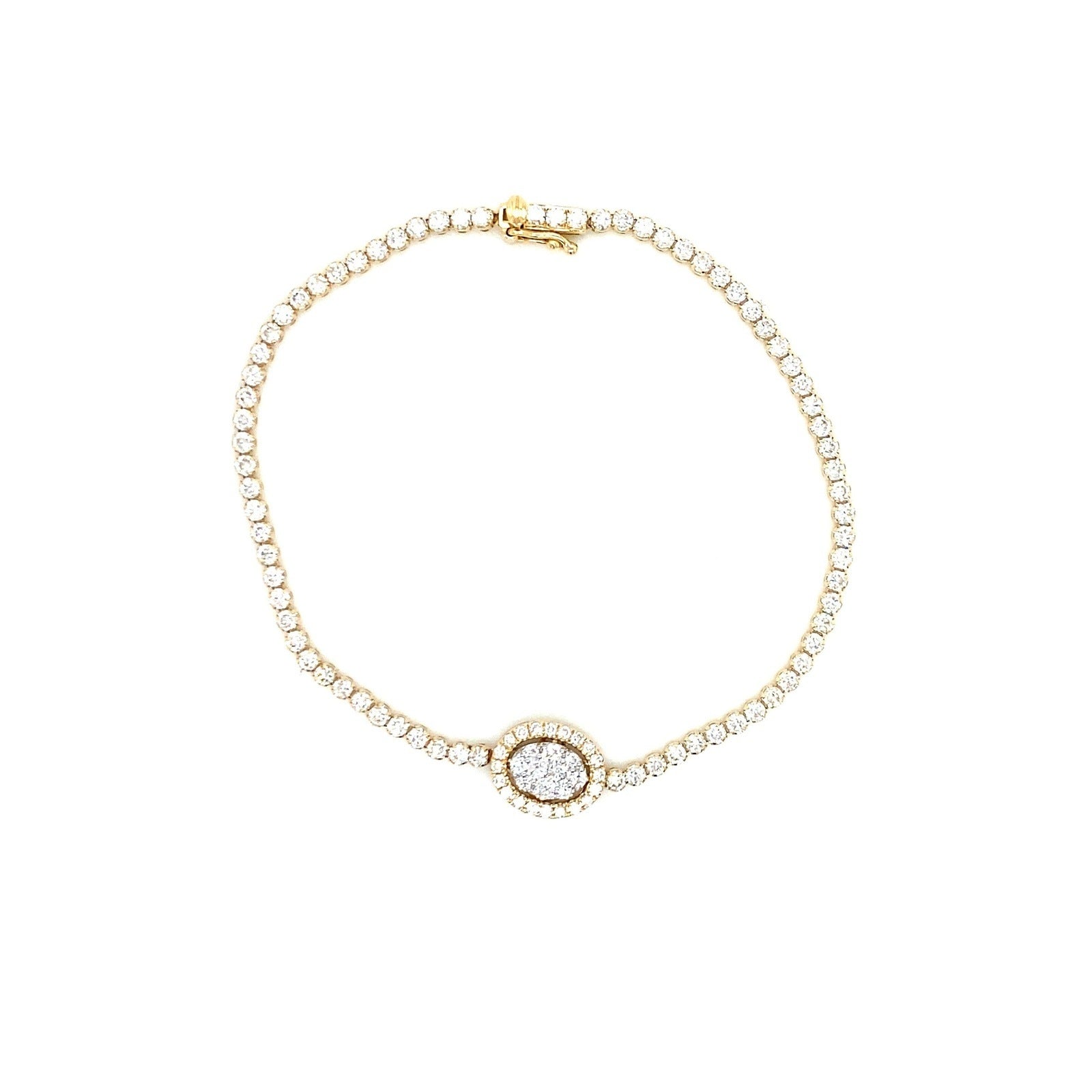 Stackable Diamond Bracelet with Diamond Cluster in 14K Yellow Gold