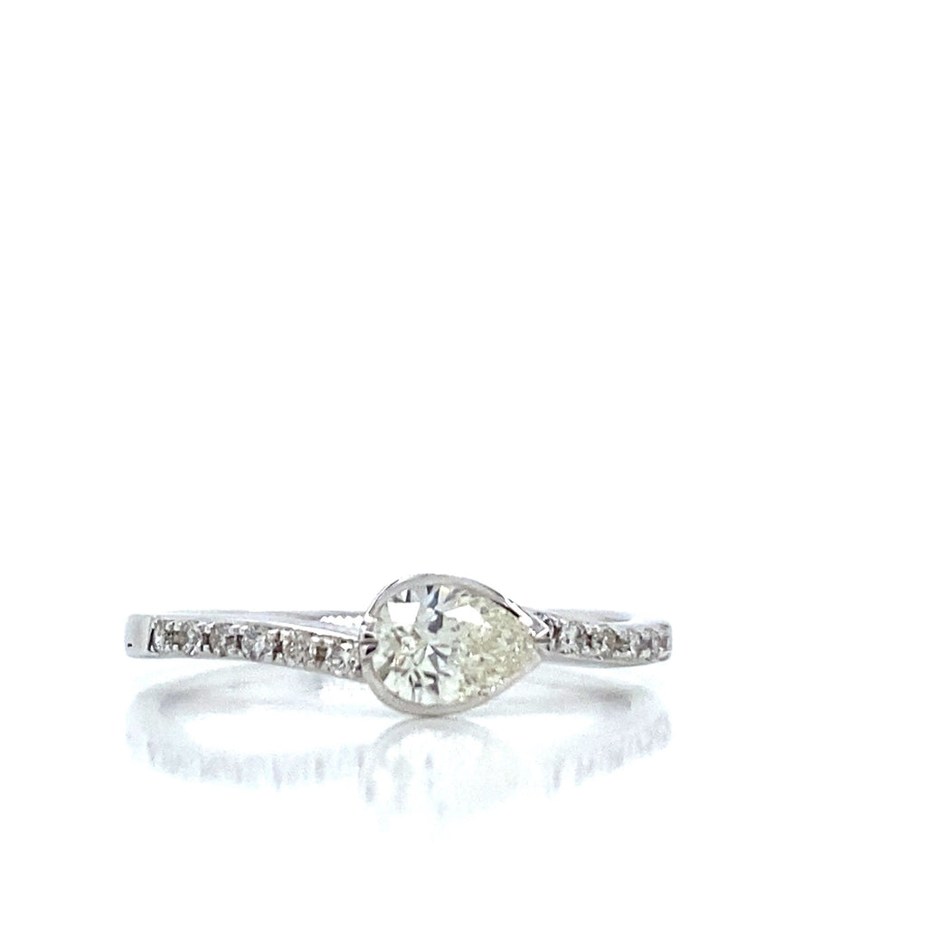 Stackable Band with Pave and Pear Shaped Center Diamond in 18K White Gold