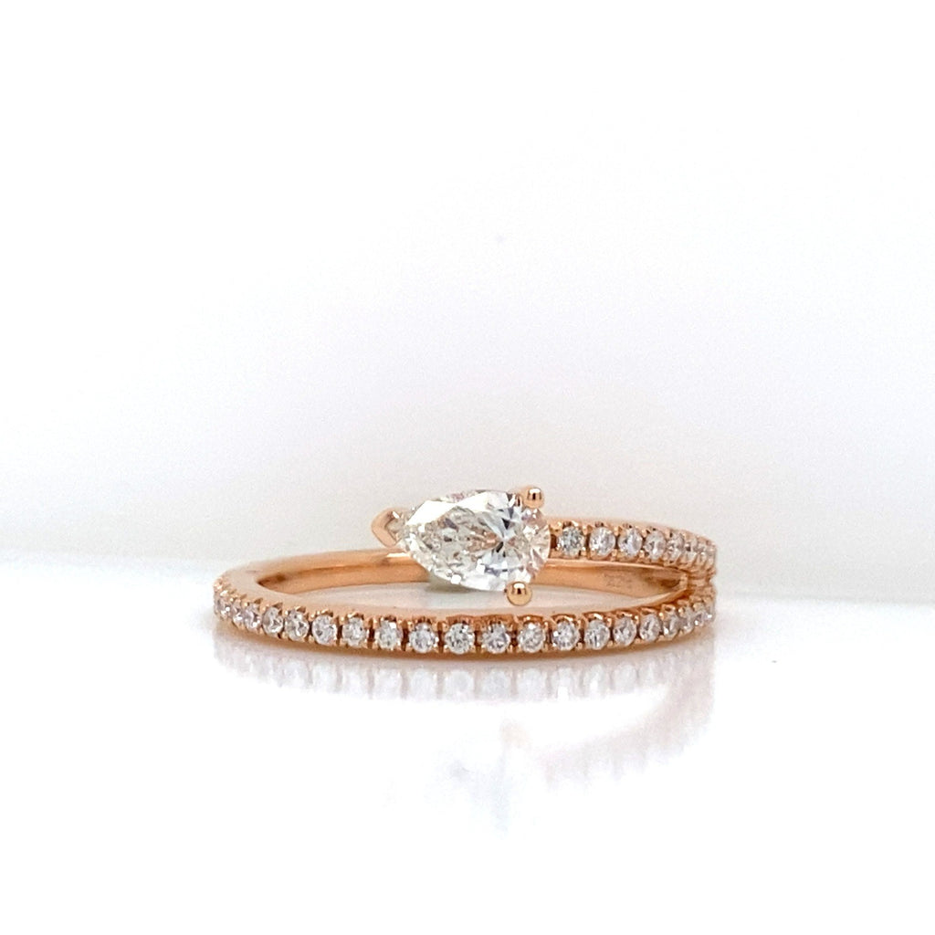Illusion Ring with Pavé and a Pear Shaped Diamond Ring in 18K Rose Gold
