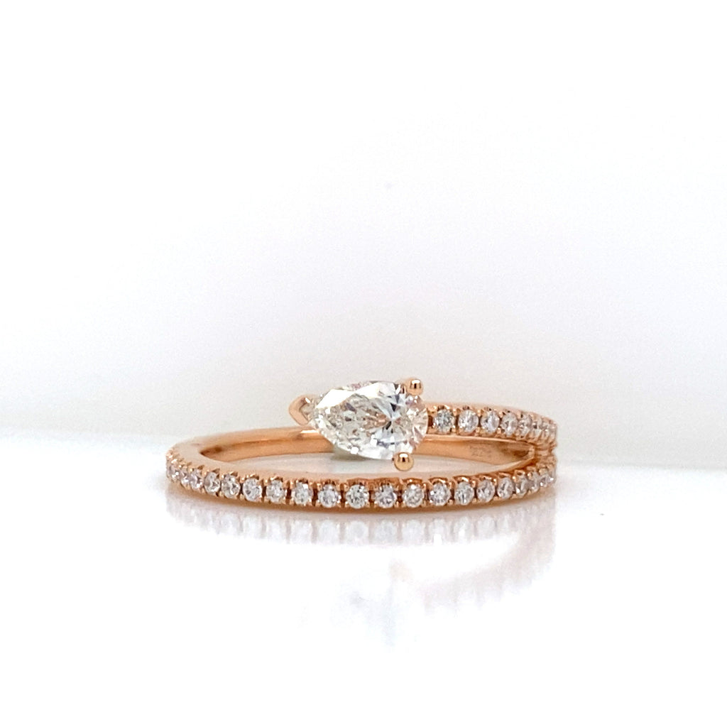 Illusion Ring with Pavé and a Pear Shaped Diamond Ring in 18K Rose Gold