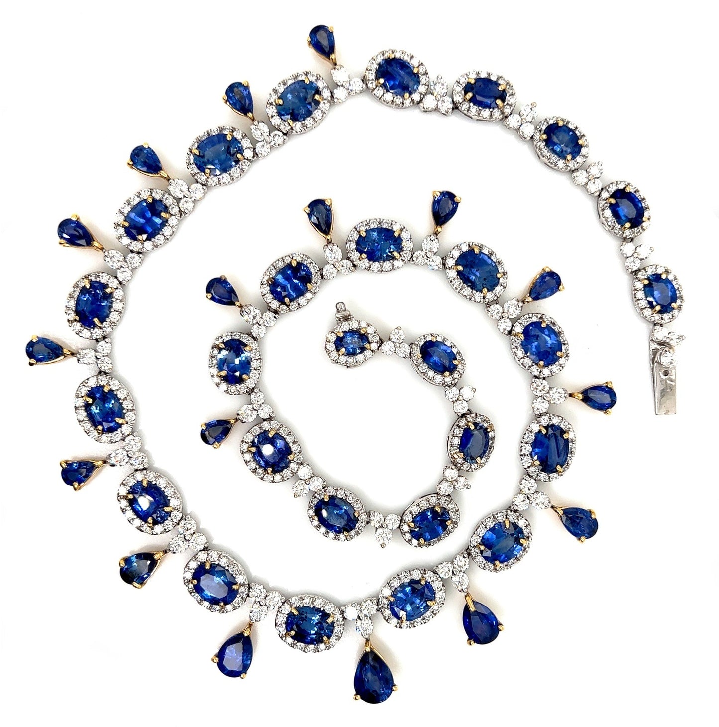58.9 Total Carat Sapphire and Diamond White Gold Necklace