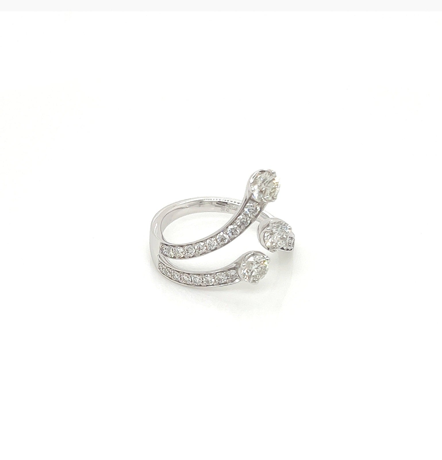 1.15 Total Carat Open Shank Three-Stone Diamond White Gold Ring