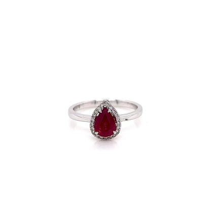 1.14 Total Carat Pear Cut Ruby Diamond Engagement Ring