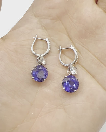 8.90 Total Carat Tanzanite and Diamond Drop Earrings in 18K White Gold