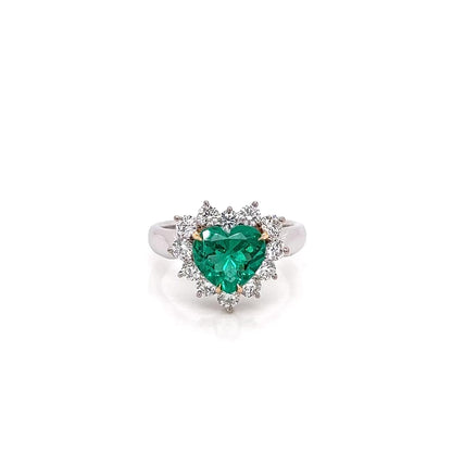 "LADRG01417" Green Emerald Heart Diamond Ring