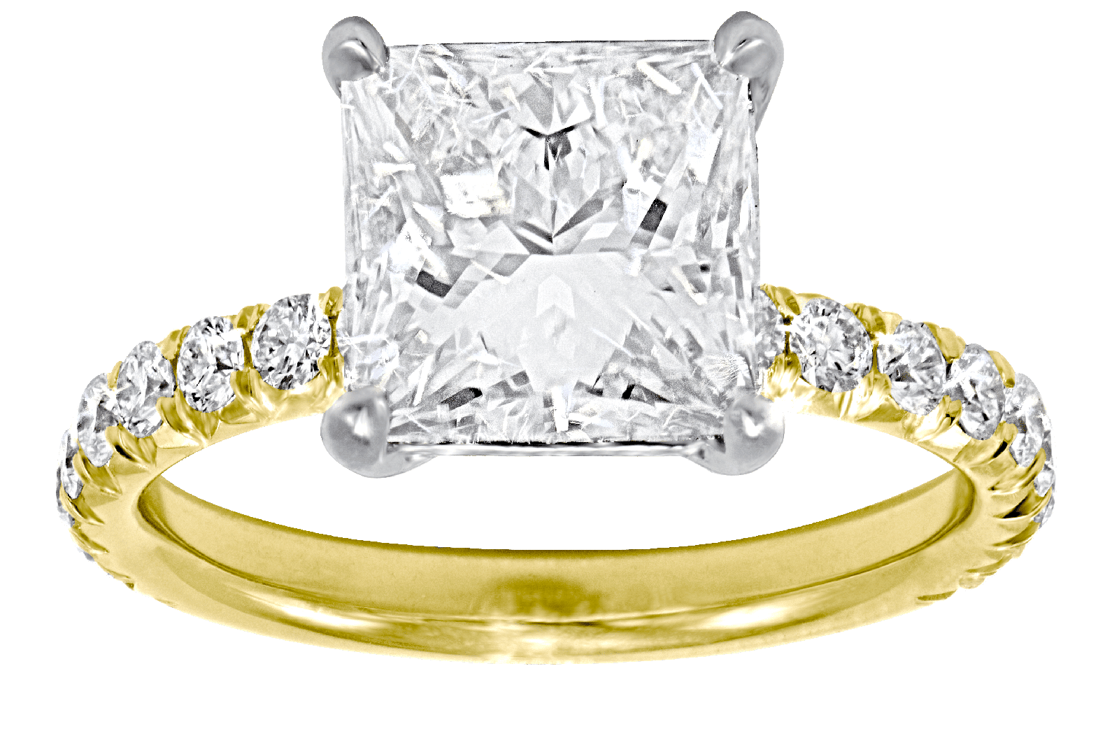 "ENGR03292" Two Tone Princess Cut 18K Yellow Gold and Platinum Ring