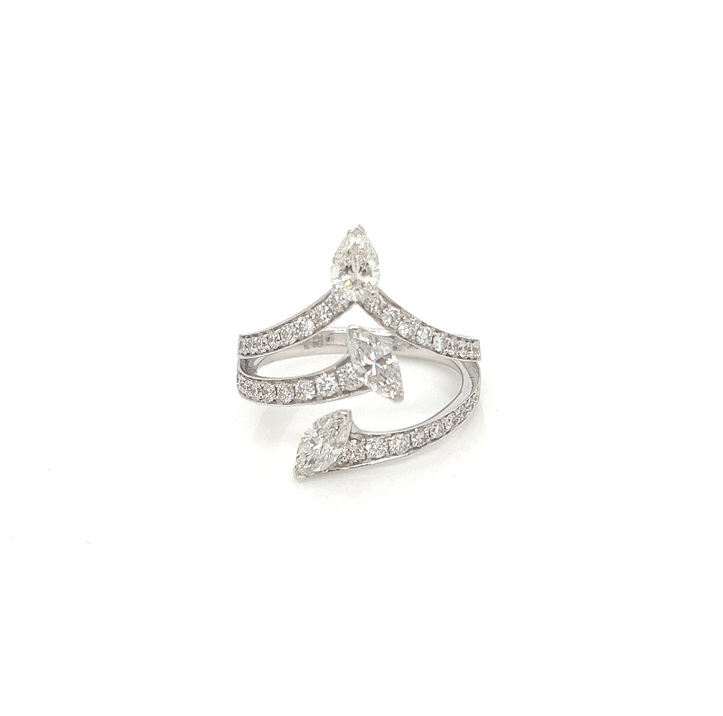 1.37 Total Carat Trio Shank, Three-Stone, White-Gold Diamond Ring