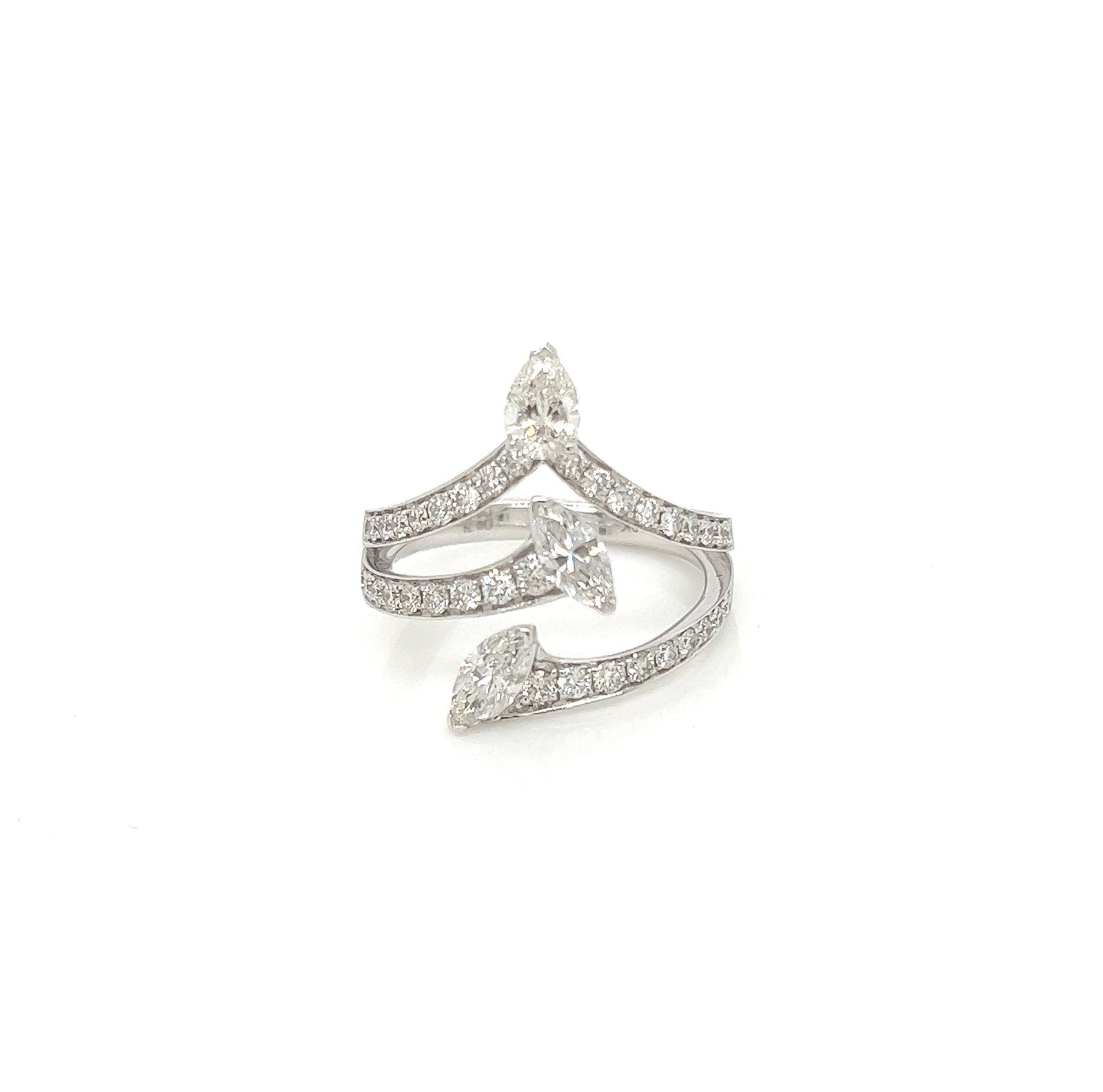 1.37 Total Carat Trio Shank, Three-Stone, White-Gold Diamond Ring