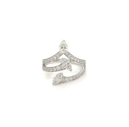 1.37 Total Carat Trio Shank, Three-Stone, White-Gold Diamond Ring