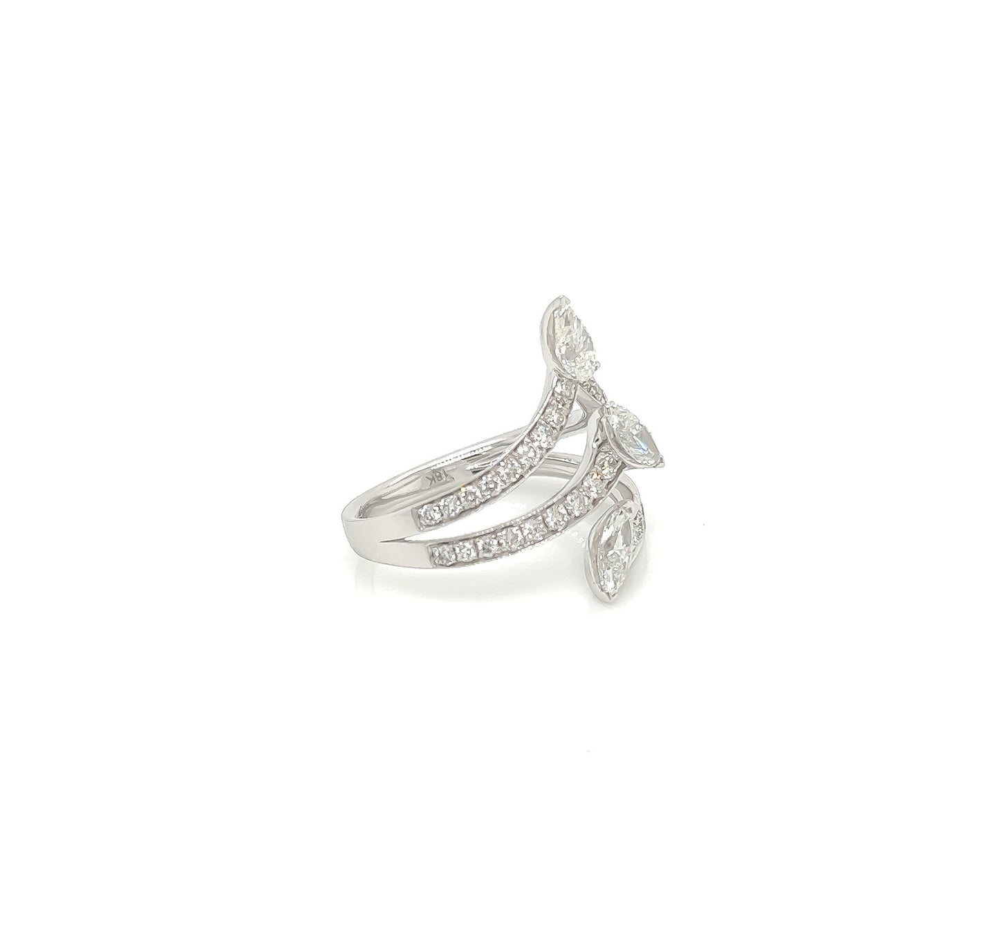 1.37 Total Carat Trio Shank, Three-Stone, White-Gold Diamond Ring