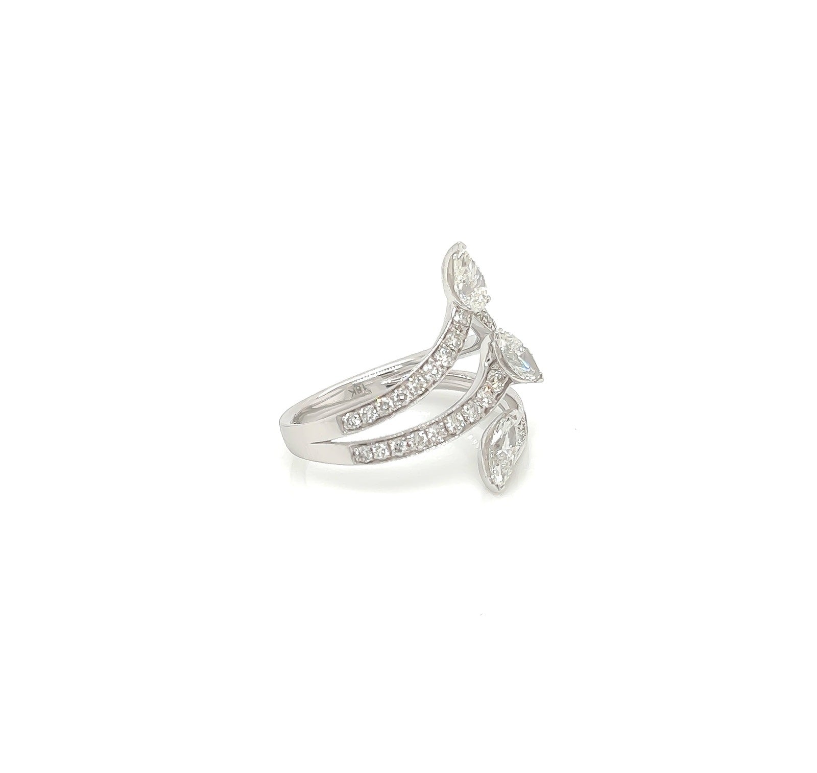 1.37 Total Carat Trio Shank, Three-Stone, White-Gold Diamond Ring