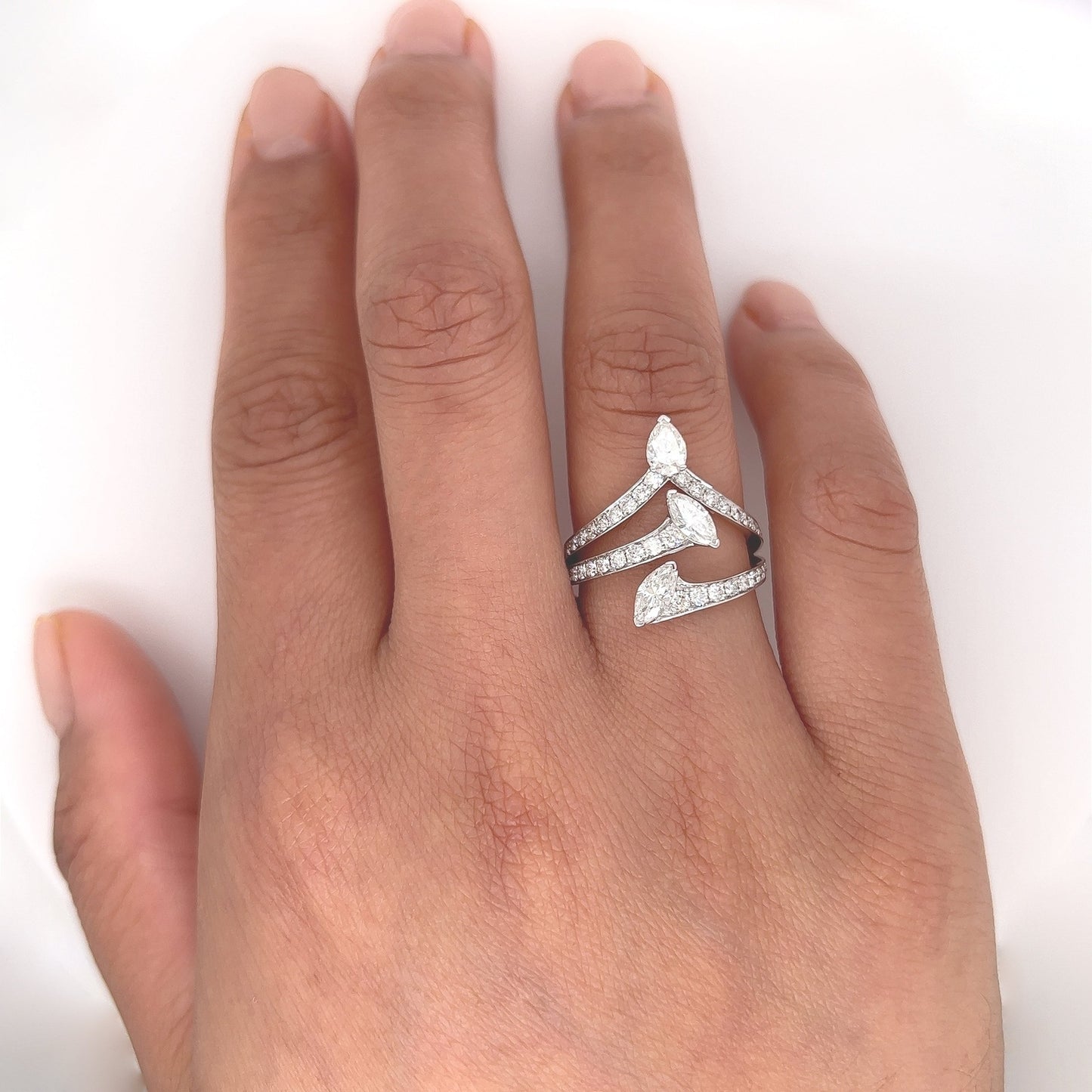 1.37 Total Carat Trio Shank, Three-Stone, White-Gold Diamond Ring