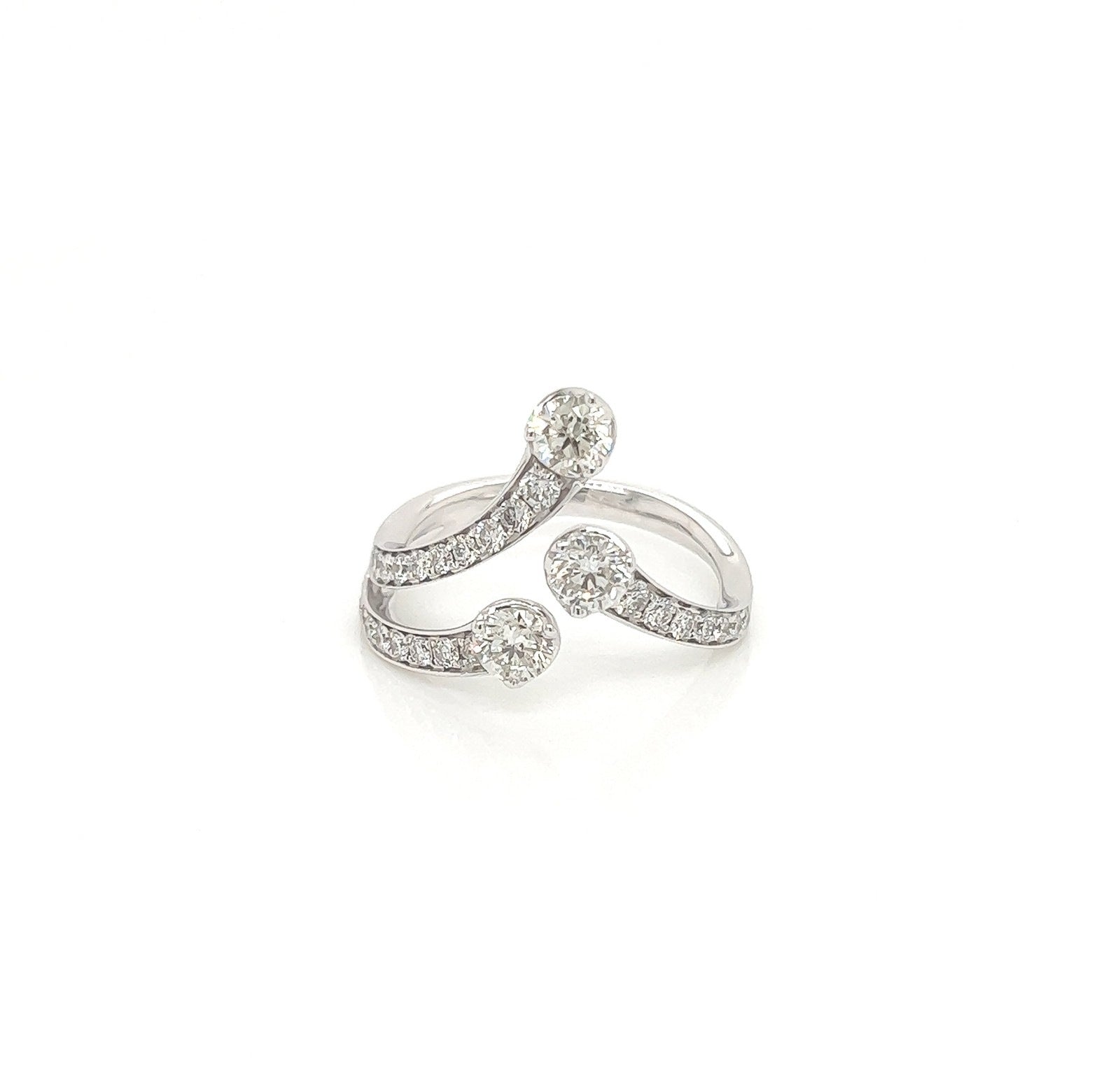 1.15 Total Carat Open Shank Three-Stone Diamond White Gold Ring