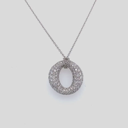3.21 Carat Round Diamond Pave in 18K White Gold O Shaped Pendant on 16" Chain