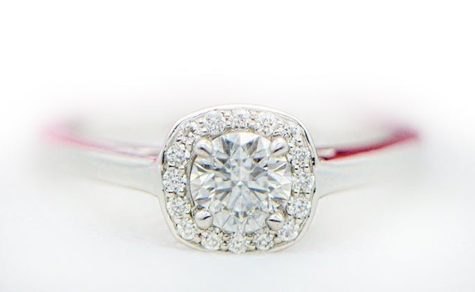 "engr03245" Round Brilliant .50CT Diamond - Vintage Style Cushion Shaped Diamond Halo Engagement Ring