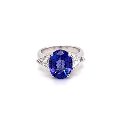 7.18 Total Carat Tanzanite and Diamond Three Stone Ladies Ring