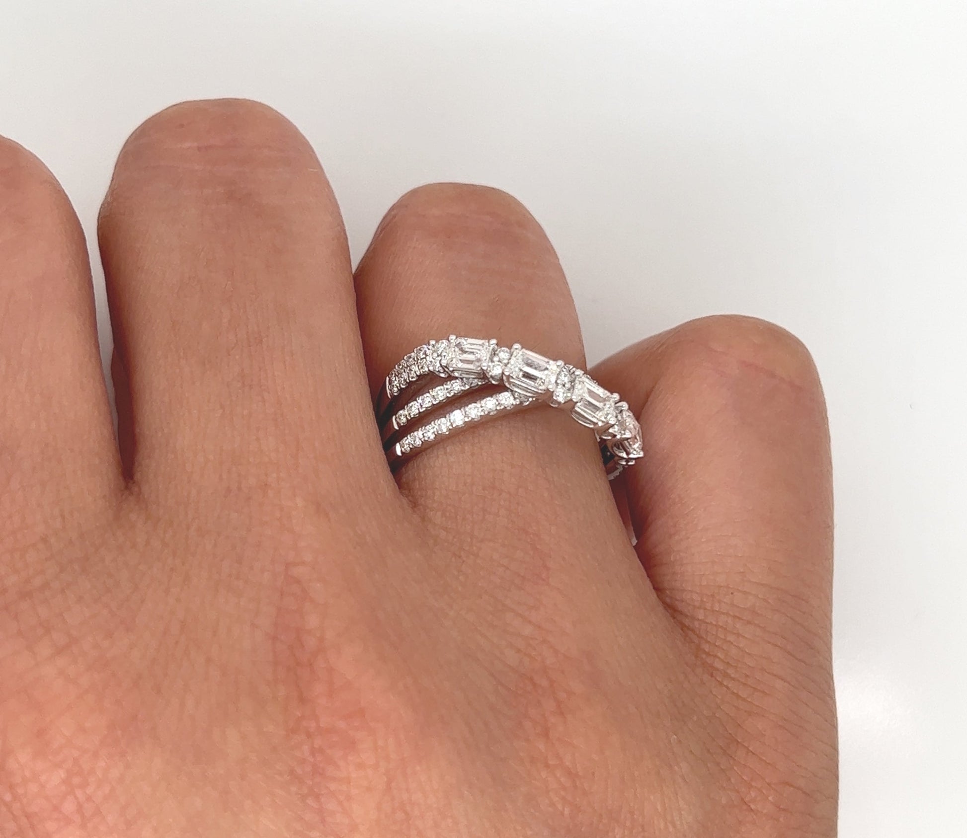 1.30 Total Carat Mixed Cut Diamond Triple Band Ladies Ring