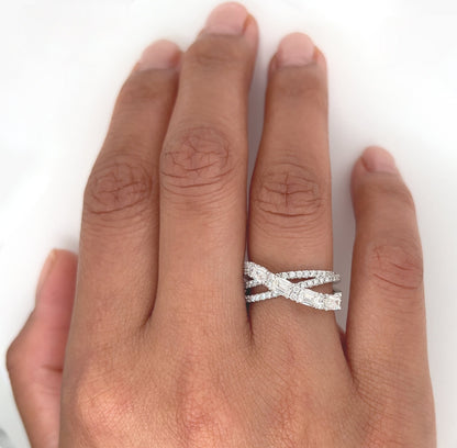 1.30 Total Carat Mixed Cut Diamond Triple Band Ladies Ring
