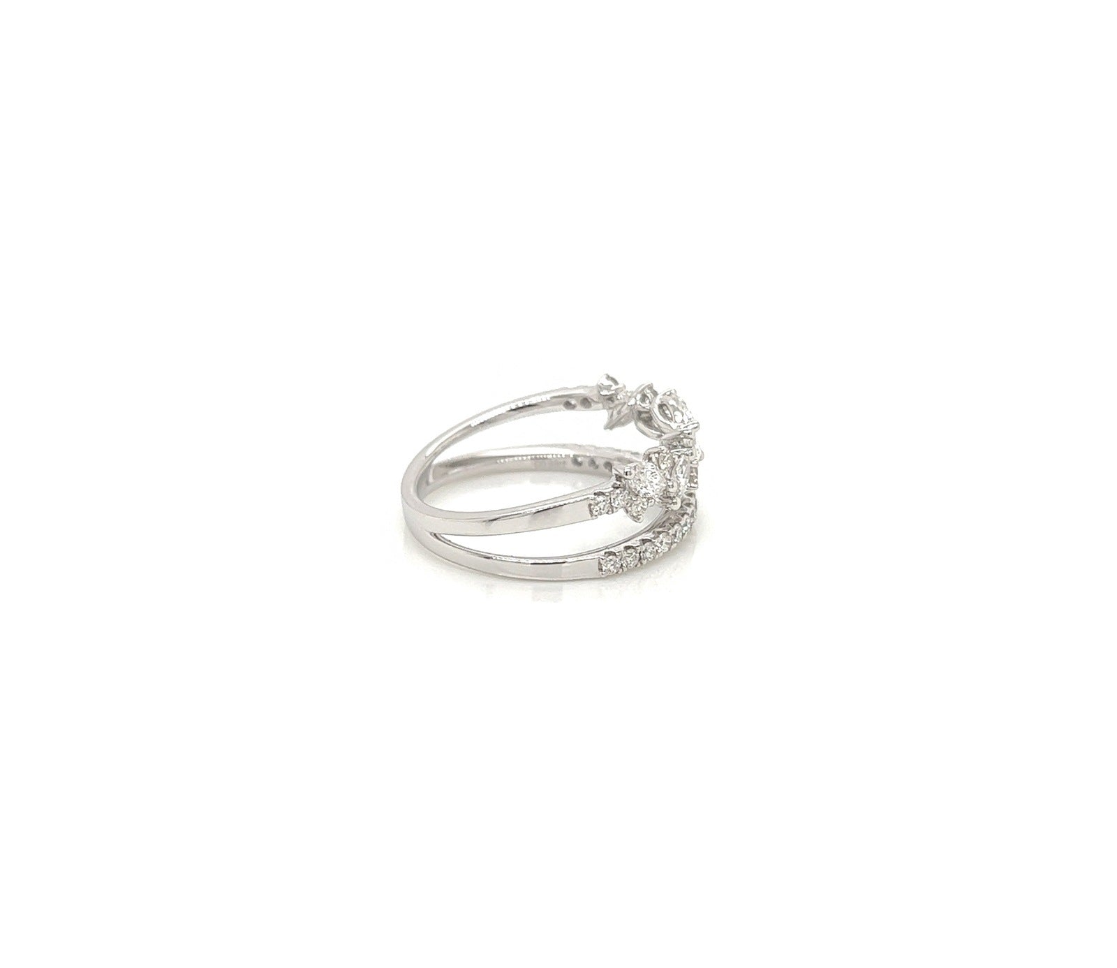 0.88 Total Carat Double Shank White-Gold Mixed Cut Diamond Ring
