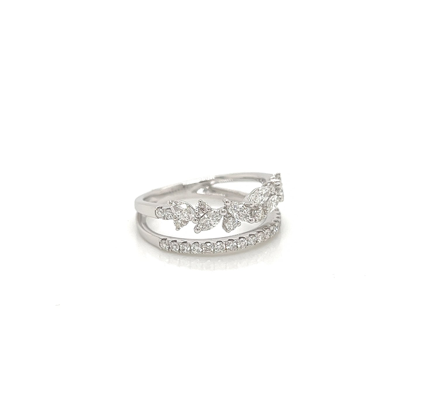 0.88 Total Carat Double Shank White-Gold Mixed Cut Diamond Ring