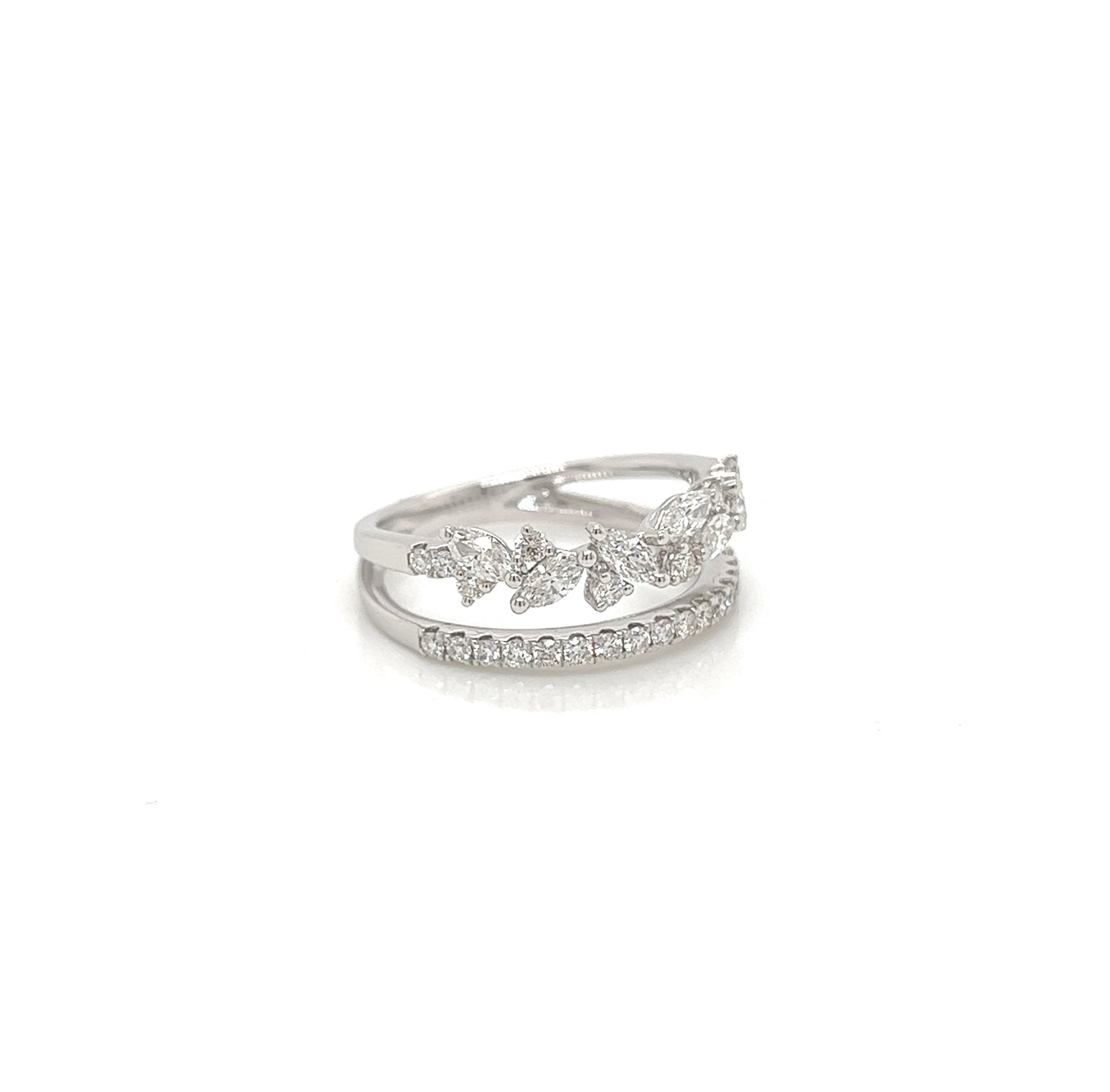 0.88 Total Carat Double Shank White-Gold Mixed Cut Diamond Ring