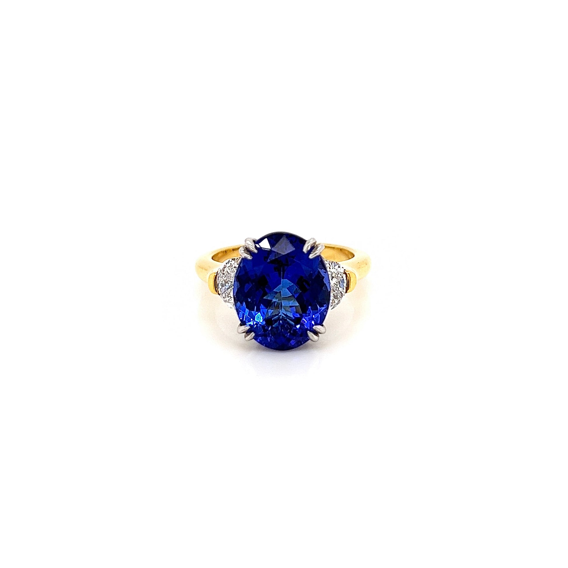 7.41 Total Carat Tanzanite and Diamond Three Stone Ladies Ring