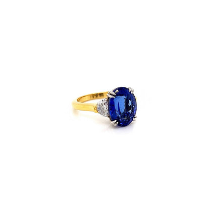 7.41 Total Carat Tanzanite and Diamond Three Stone Ladies Ring