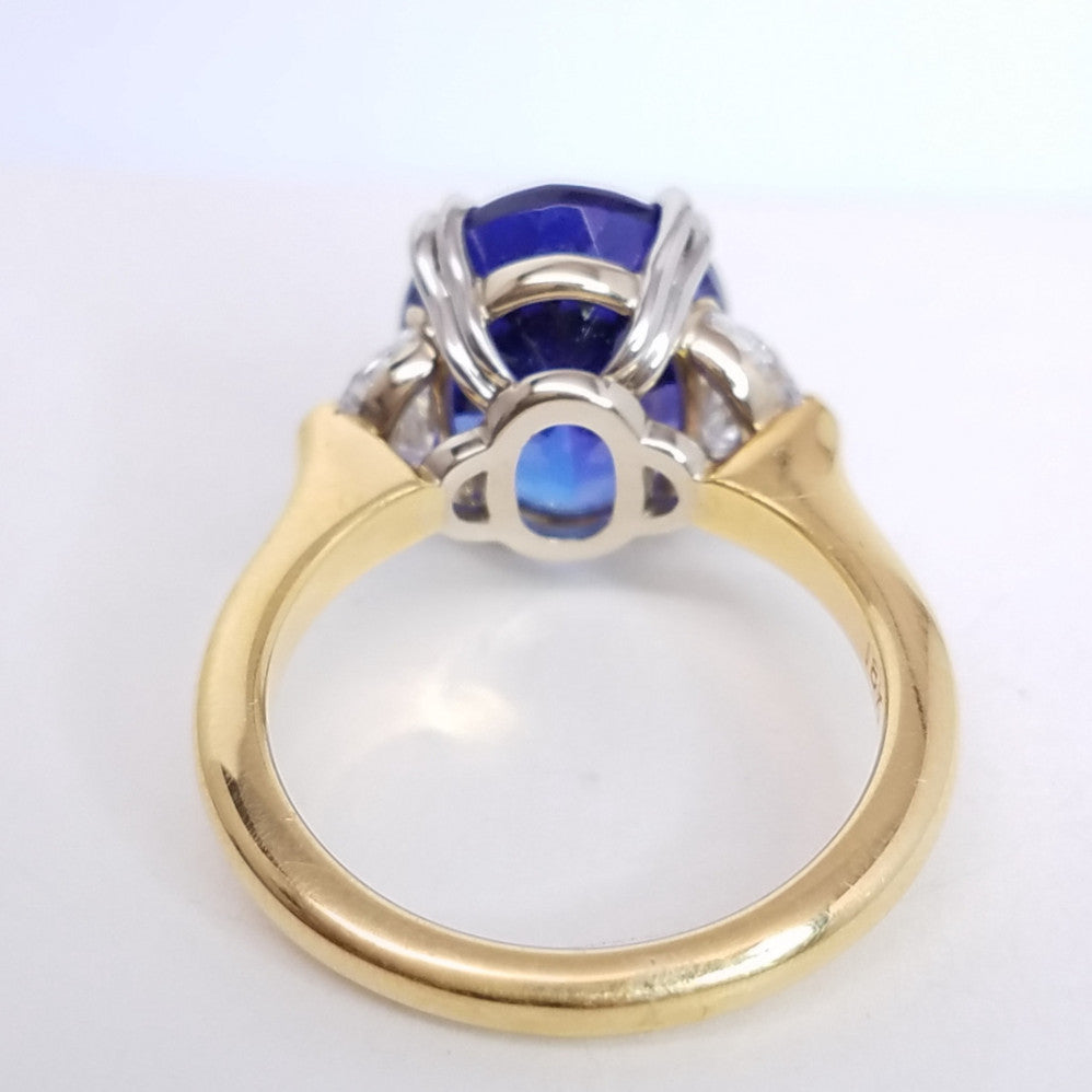 7.41 Total Carat Tanzanite and Diamond Three Stone Ladies Ring
