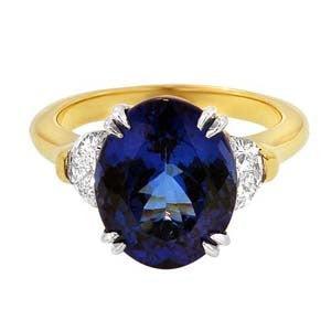 7.41 Total Carat Tanzanite and Diamond Three Stone Ladies Ring